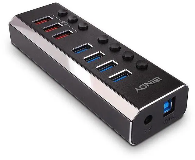 Alt view image 3 of 4 - Lindy 4 Port USB 3.0 Hub with 3 Quick Charge 3.0 Ports USB 3.2 Gen 1 (3.1 Gen 1) Type-B 5000 Mbit/s Black - 43371