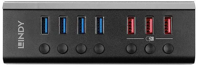 Alt view image 4 of 4 - Lindy 4 Port USB 3.0 Hub with 3 Quick Charge 3.0 Ports USB 3.2 Gen 1 (3.1 Gen 1) Type-B 5000 Mbit/s Black - 43371
