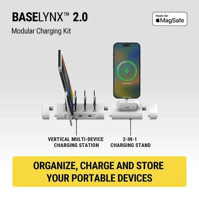 Alt view image 2 of 7 - Scosche BaseLynx® 2.0 Kit Modular Charging Station with MagSafe Model BL2KIT1WT-AP