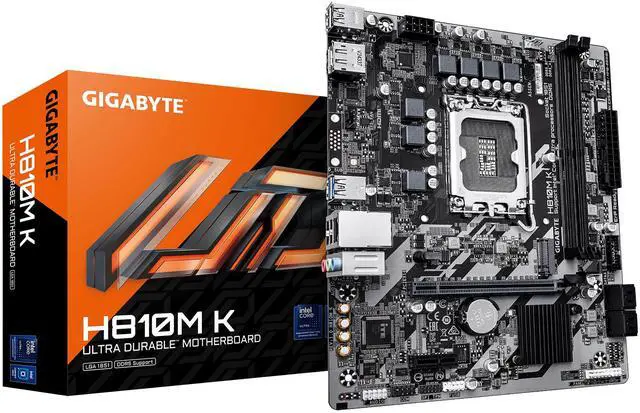 Main image of GIGABYTE H810M K Motherboard - Intel Core Ultra (Series 2) CPUs, 3+1+2 Phases VRM, up to 6400MHz DDR5, 1xPCIe 4.0 M.2, 1GbE LAN, USB 3.2 Gen 1