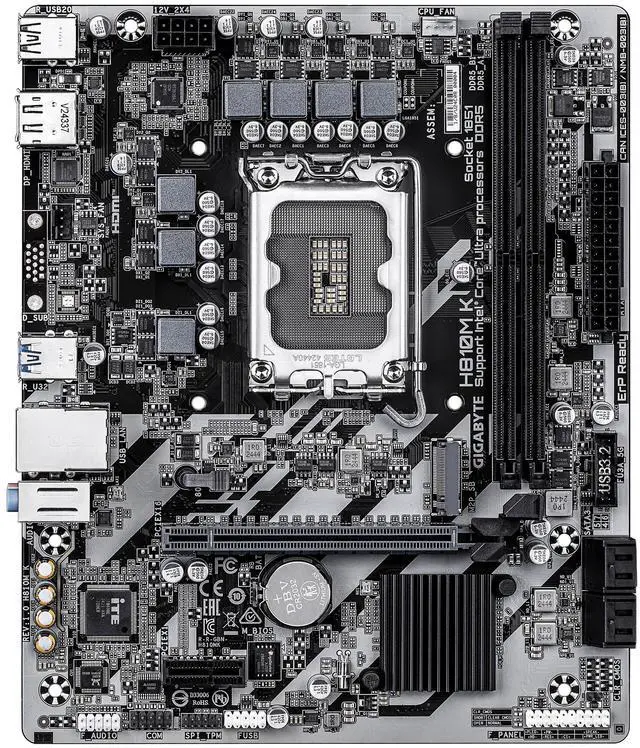 Alt view image 2 of 3 - GIGABYTE H810M K Motherboard - Intel Core Ultra (Series 2) CPUs, 3+1+2 Phases VRM, up to 6400MHz DDR5, 1xPCIe 4.0 M.2, 1GbE LAN, USB 3.2 Gen 1