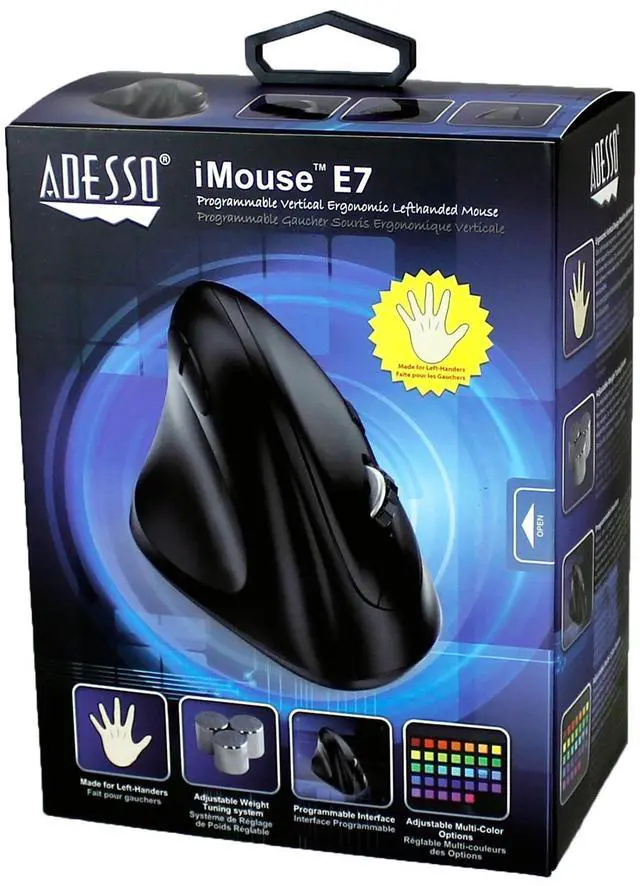 Alt view image 3 of 3 - Adesso iMouse E7 Wired Optical Left-Handed Vertical Gaming Mouse - IMOUSEE7