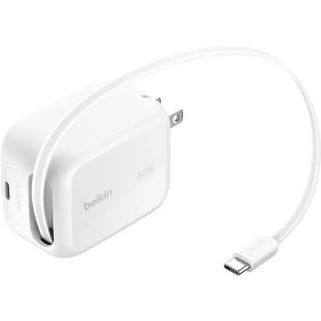 Alt view image 2 of 2 - Belkin 45W 2C WALL Charge, W Retractable USB-C CBL,WHITE WCH023dqWH