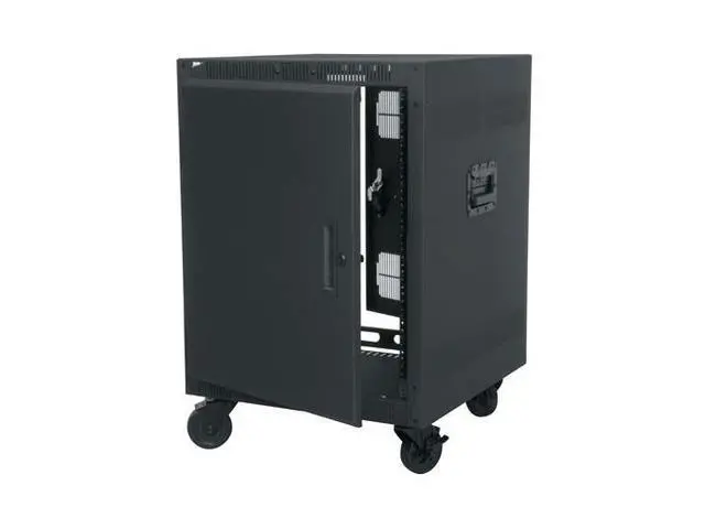 Alt view image 3 of 3 - Middle Atlantic 14RU PTRK Portable Rolling 4-Post Rack 24in Depth Floor Rack No Wood Laminate Top TAA Compliant PTRK-14