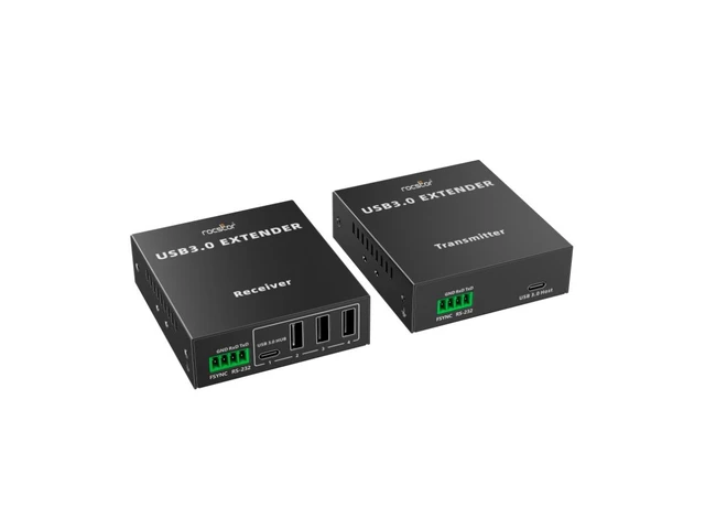 Alt view image 2 of 2 - Rocstor TrueReach TR16 4-Port USB 3.0 Over Ethernet Extender - Up to 328ft Cat6a/7, 164 ft Cat6 Distance - USB-C Transmitter, 4x USB 3.0 Receiver - Kit -Black - Y10G016-B1