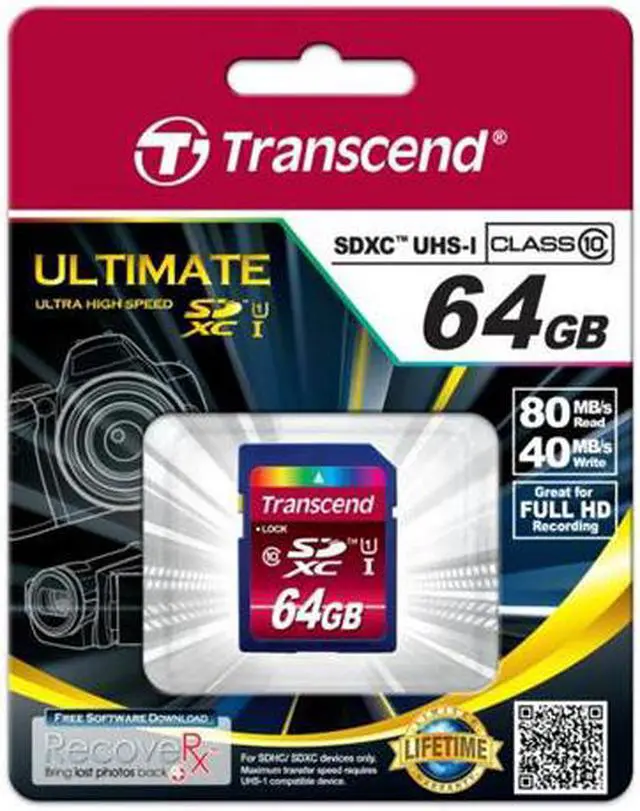 Main image of Transcend 64GB SDXC Class 10 UHS-I 80MB/Sec Flash Memory Card Model TS64GSDXC10U1