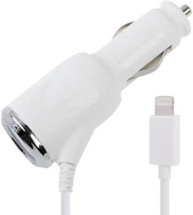 Main image of NEON Car Charger For iPhone 5 and iPad iPod Models with Lightning Connector. White Model NQ-AI008