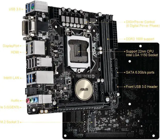 Alt view image 5 of 5 - ASUS LGA 1150 Intel H97 HDMI SATA 6Gb/s USB 3.0 Mini ITX Intel Motherboard Model H97I-PLUS