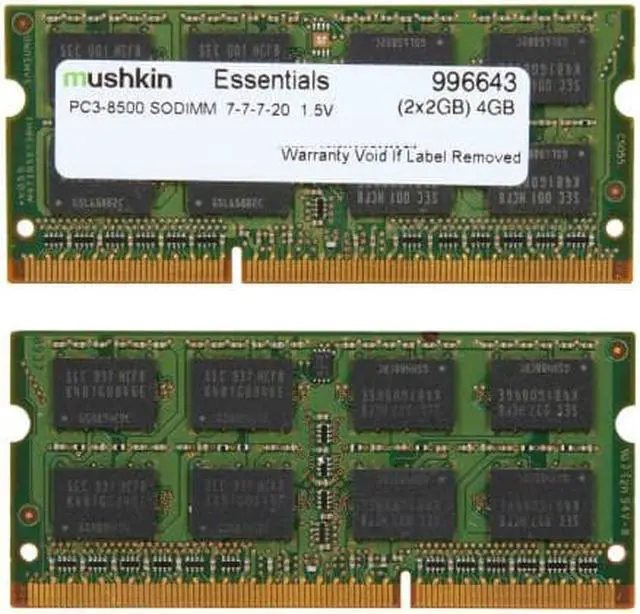 Alt view image 3 of 3 - Mushkin Enhanced 4GB (2 x 2GB) Essentials DDR3 PC3-8500 1066MHz 204-Pin Laptop Memory Model 996643