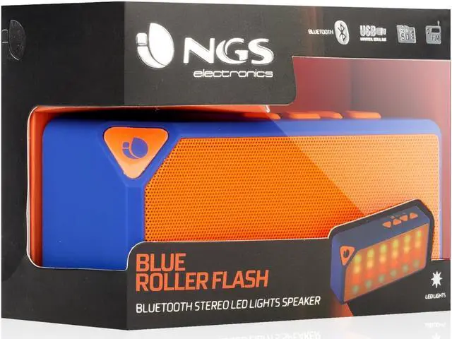 Alt view image 3 of 3 - NGS Roller Flash LED Bluetooth Speaker with USB Port, MicroSD slot and FM Radio - Blue Edition