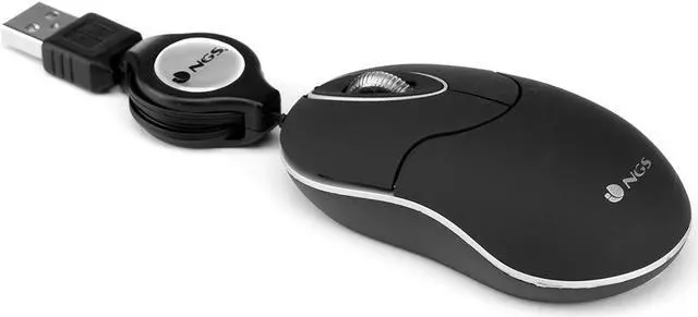 Alt view image 3 of 4 - NGS Optical Mouse with Retractable USB Cable & Scroll-wheel, 1000 DPI Color Black Model SINBLACK