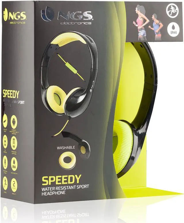 Alt view image 2 of 2 - NGS Foldable Stereo Headphones, Waterproof IPX4 with Built-in Microphone Color Yellow Model SPEEDY