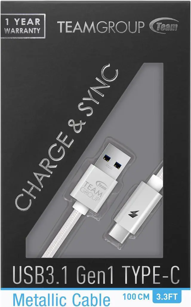 Alt view image 2 of 3 - Team USB 3.1 to USB Type C Metallic Cable 100 cm Silver with LED Charging Indicator Model TWC0AS01