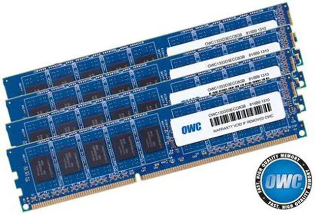 Main image of OWC 32GB (4x 8GB) DDR3 PC-10600 1333MHz SDRAM ECC For Mac Pro 'Nehalem' and 'Westmere' Models. 'May Not be Mixed With other Modules'Model OWC1333D3X8M32K