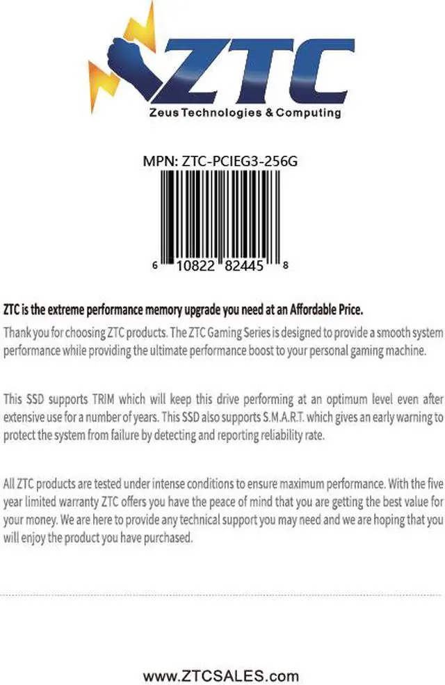 Alt view image 4 of 4 - ZTC 256GB M.2 NVMe PCIe 80mm SSD Astounding Performance and High-Endurance Great Upgrade for Gaming Model ZTC-PCIEG3-256G