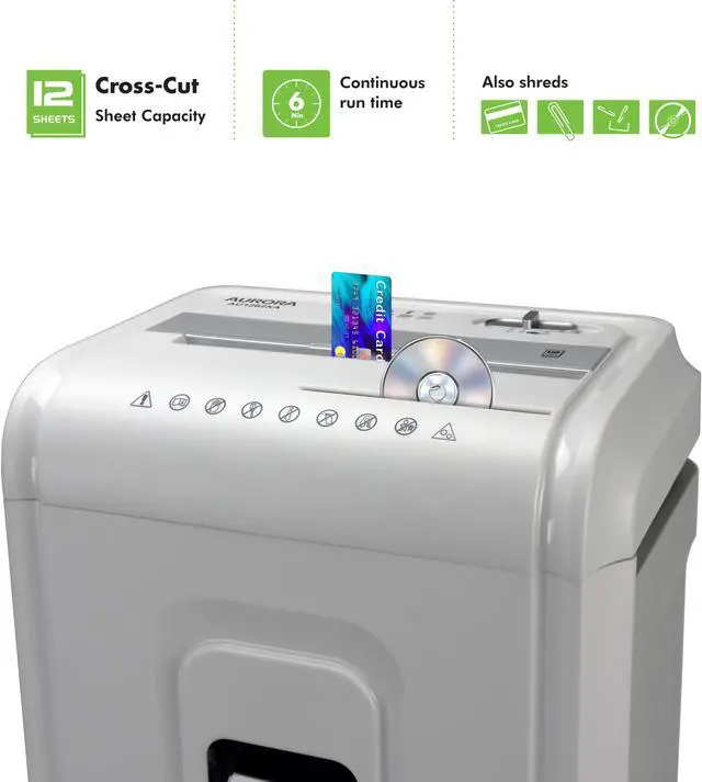 Alt view image 2 of 7 - Aurora AU1262XA Anti-Jam 12-Sheet Crosscut Paper and CD/Credit Card Shredder, White/Gray