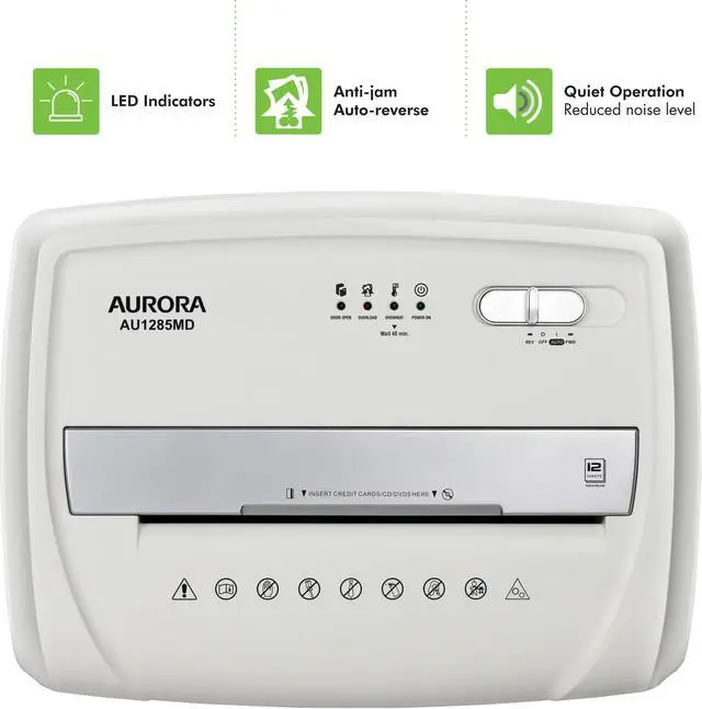 Alt view image 5 of 7 - Aurora AU1285MD Compact Desktop-Style High Security 12-Sheet Micro-Cut Paper and CD/Credit Card/Junk Mail Pullout Basket Shredder, White/ Black