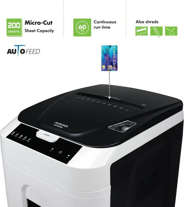 Alt view image 2 of 7 - Aurora Commercial Grade 200-Sheet Auto Feed High Security Micro-Cut Paper Shredder/ 60 Minutes/ Security Level P-5