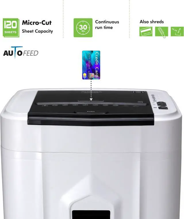 Alt view image 2 of 7 - Aurora AU120MB 120-Sheet Auto Feed High Security Micro-Cut Paper Shredder / 30 Minutes (White/Black)