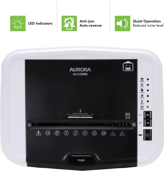 Alt view image 6 of 7 - Aurora AU120MB 120-Sheet Auto Feed High Security Micro-Cut Paper Shredder / 30 Minutes (White/Black)