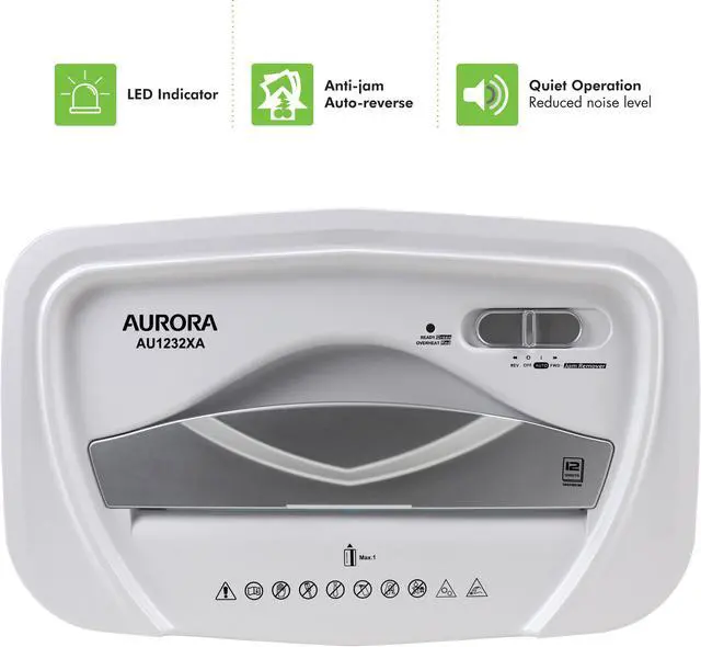 Alt view image 5 of 7 - Aurora AU1232XA Anti-Jam 12-Sheet Crosscut Paper/ Credit Card Shredder with 5.2-gallon Wastebasket (White/ Semi Translucent Blue)