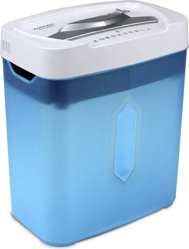 Alt view image 7 of 7 - Aurora AU1232XA Anti-Jam 12-Sheet Crosscut Paper/ Credit Card Shredder with 5.2-gallon Wastebasket (White/ Semi Translucent Blue)