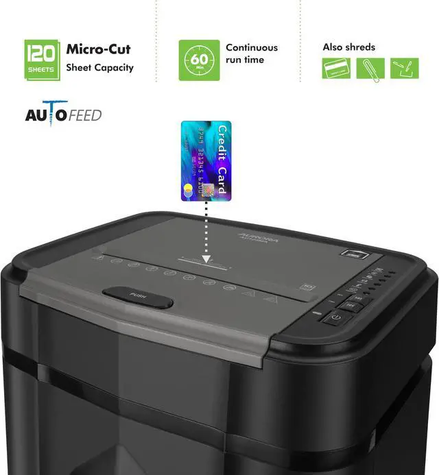 Alt view image 2 of 7 - Aurora Professional Grade AU125MA 120-Sheet Auto Feed High-Security Micro-Cut Paper Shredder/60 Minutes/ Security Level P-5