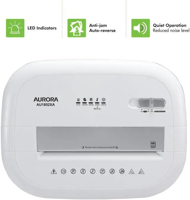 Alt view image 5 of 7 - Aurora AU1802XA Anti-Jam 18-Sheet Crosscut Paper and CD/Credit Card Shredder/ 6-Gallon Pullout Basket / 60 Minutes Run Time