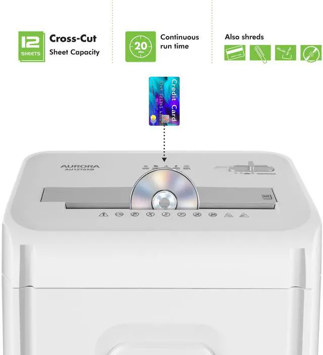 Alt view image 2 of 7 - Aurora AU1270XB Professional Grade 12-Sheet security P-4 Cross-Cut Paper and Credit Card/ 20 Minutes Continuous Run Time Shredder