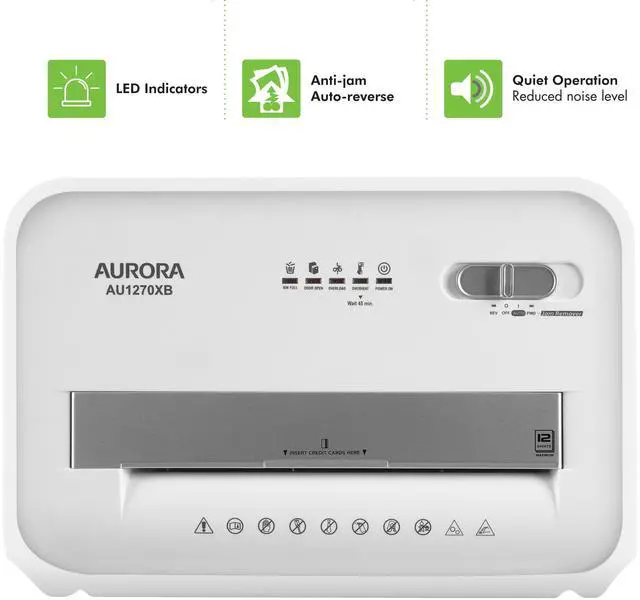 Alt view image 5 of 7 - Aurora AU1270XB Professional Grade 12-Sheet security P-4 Cross-Cut Paper and Credit Card/ 20 Minutes Continuous Run Time Shredder