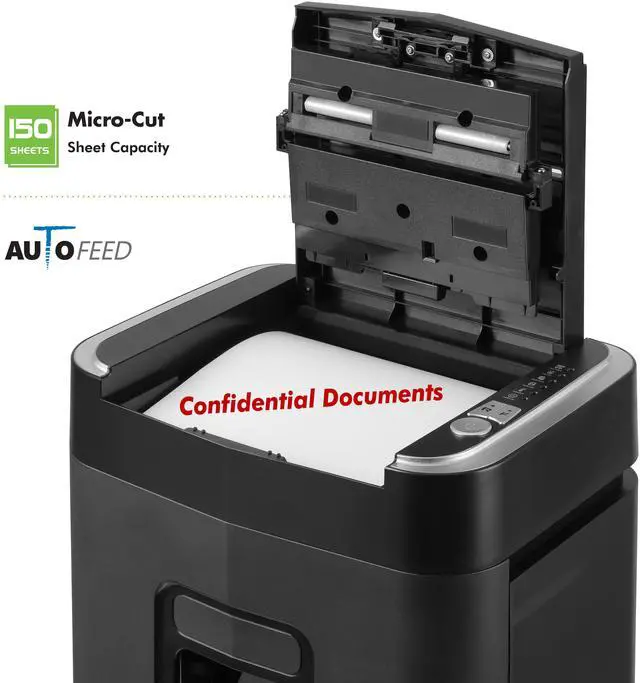 Alt view image 3 of 7 - Aurora Professional Grade 150-Sheet Auto Feed Micro-Cut Paper and Credit Card Shredder with 6.3 Gallon Pullout Basket / 60 Minutes / Security Level P-4