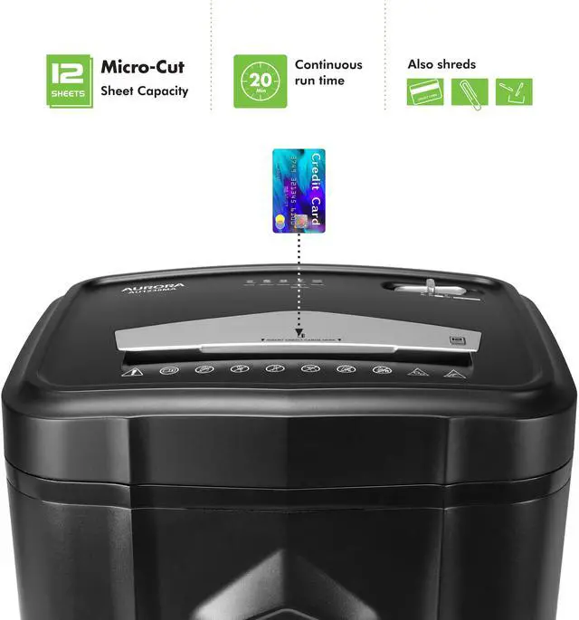 Alt view image 2 of 7 - Aurora AU1235MA Professional Grade 12-Sheet High Security Micro-Cut Paper and Credit Card Shredder/ 20 Minutes Run/ Security Level P-5