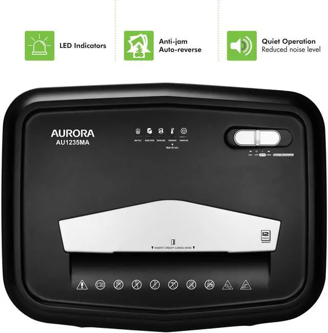 Alt view image 5 of 7 - Aurora AU1235MA Professional Grade 12-Sheet High Security Micro-Cut Paper and Credit Card Shredder/ 20 Minutes Run/ Security Level P-5