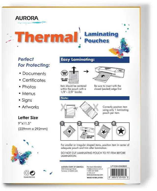 Alt view image 3 of 4 - Aurora 10-Pack (1,000 Sheet), 3 Mil Thermal Laminating Pouches 9 x 11.5 Inches, Letter Size