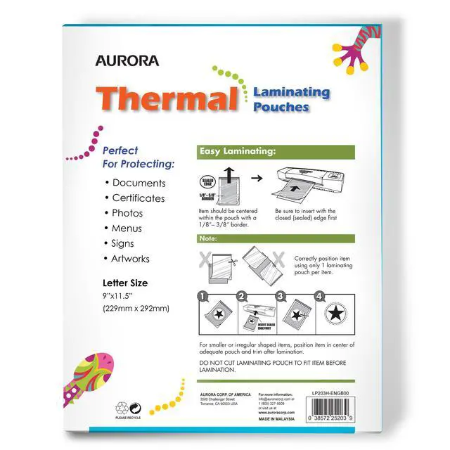 Alt view image 3 of 4 - Aurora 5-Pack (1,000 Sheet), 3 Mil Thermal Laminating Pouches 9 x 11.5 Inches, Letter Size