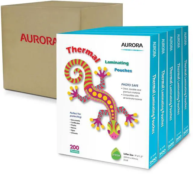 Main image of Aurora 5-Pack (1,000 Sheet), 3 Mil Thermal Laminating Pouches 9 x 11.5 Inches, Letter Size
