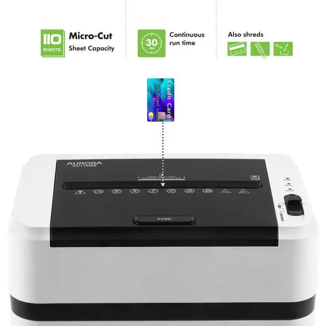 Alt view image 2 of 7 - Aurora AU110MB 110-Sheet Auto Feed Micro-Cut Paper Pullout Basket Shredder (White)