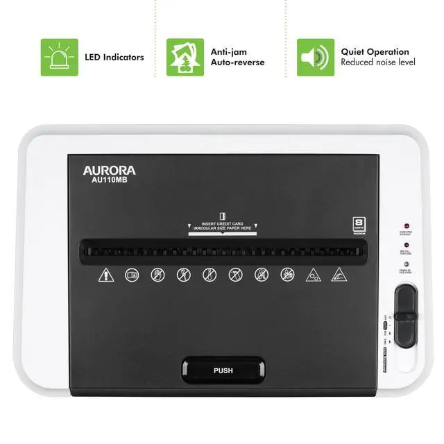 Alt view image 6 of 7 - Aurora AU110MB 110-Sheet Auto Feed Micro-Cut Paper Pullout Basket Shredder (White)