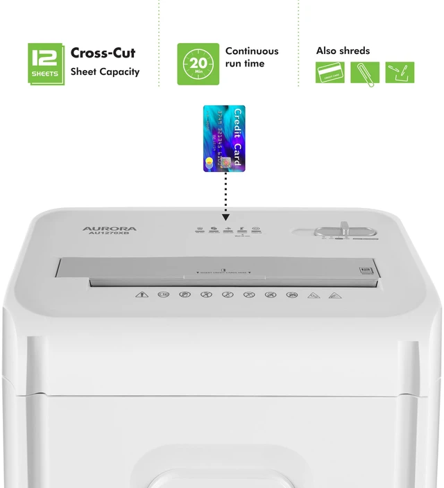 Alt view image 2 of 7 - Aurora AU1270XB Professional Grade 12-Sheet security P-4 Cross-Cut Paper and Credit Card/ 20 Minutes Continuous Run Time Shredder