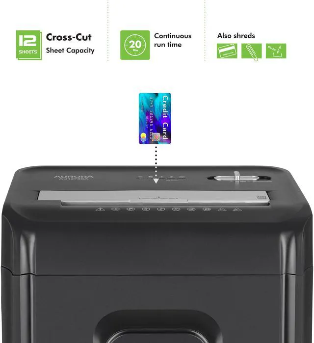 Alt view image 2 of 7 - Aurora AU1270XA Professional Grade 12-Sheet security P-4 Cross-Cut Paper and Credit Card/ 20 Minutes Continuous Run Time Shredder