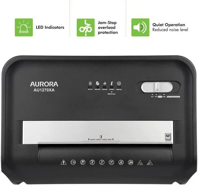 Alt view image 5 of 7 - Aurora AU1270XA Professional Grade 12-Sheet security P-4 Cross-Cut Paper and Credit Card/ 20 Minutes Continuous Run Time Shredder