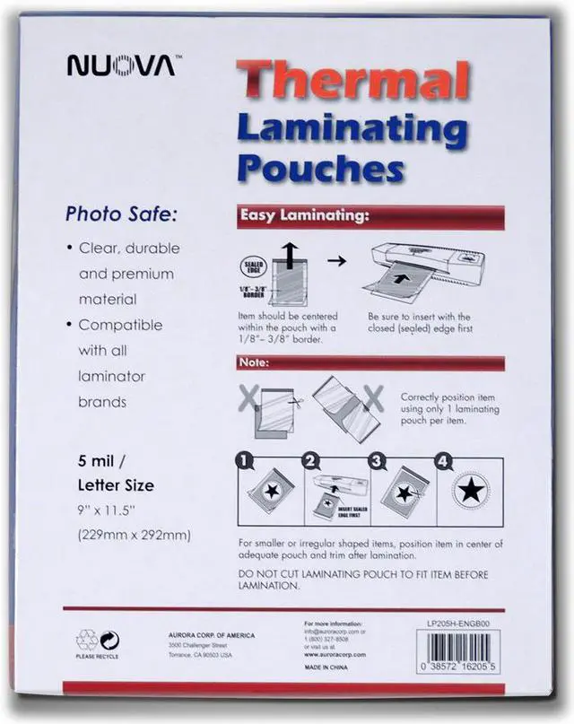 Alt view image 2 of 2 - Nuova 200-Pack, 5 Mil Thermal Laminating Pouches 9 x 11.5 Inches, Letter Size
