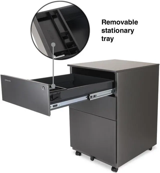Alt view image 3 of 4 - Aurora Modern SOHO Design 3-Drawer Metal Mobile File Cabinet with Lock Key Fully Assembled, (FC-103MB) Metallic Charcoal