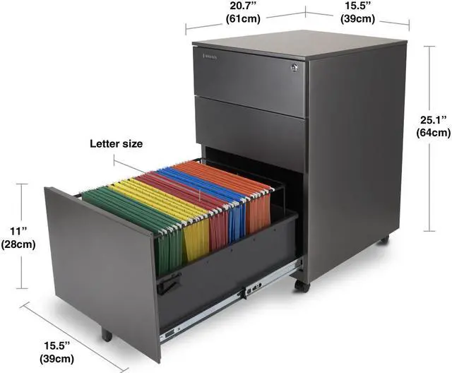 Alt view image 4 of 4 - Aurora Modern SOHO Design 3-Drawer Metal Mobile File Cabinet with Lock Key Fully Assembled, (FC-103MB) Metallic Charcoal