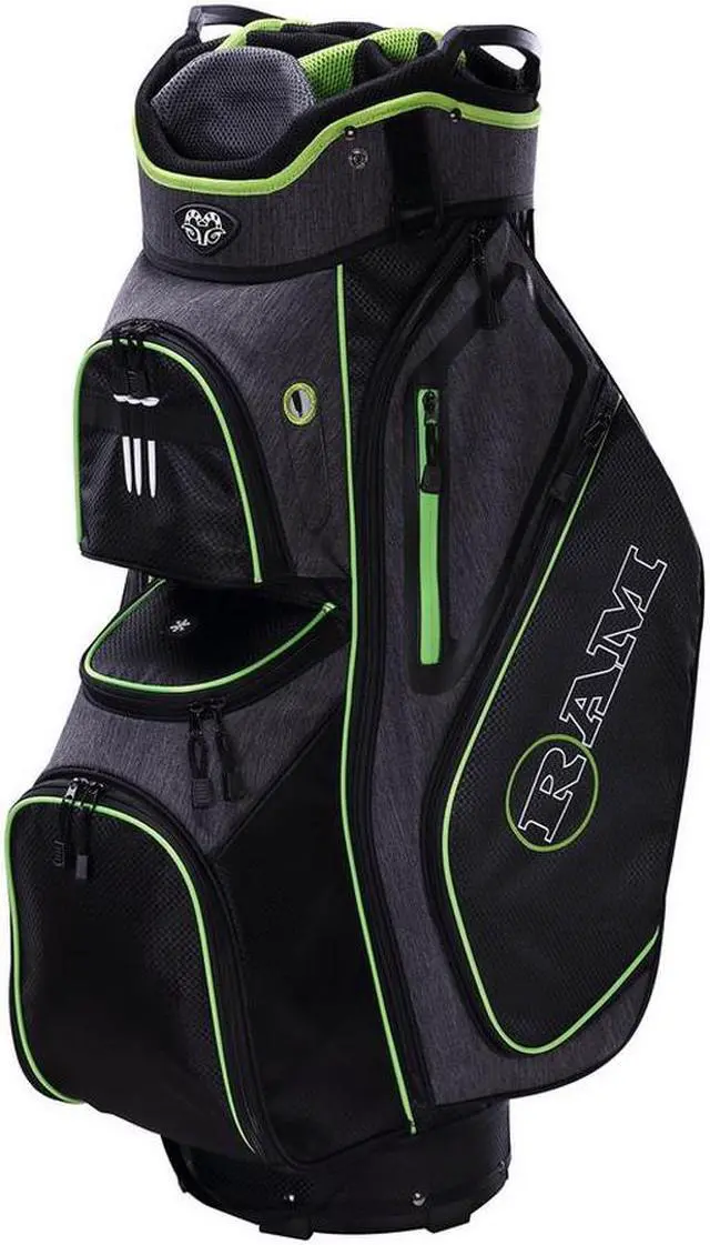 Main image of Ram Golf Tour Cart Bag with 14 Way Dividers Top Black/Neon