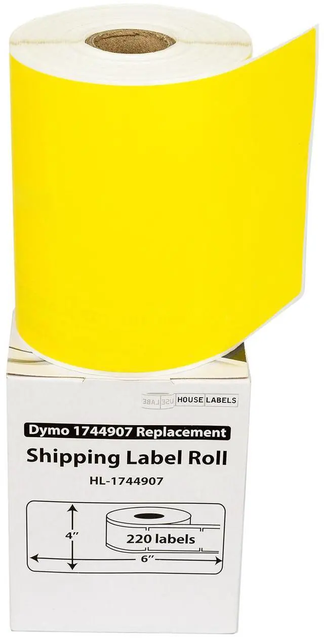 Main image of HOUSELABELS Compatible DYMO 1744907 4XL YELLOW Shipping Labels (4" x 6"), strong permanent adhesive, compatible with DYMO LW 4XL, Rollo & Zebra Desktop Printers, 1 Roll /220 Labels