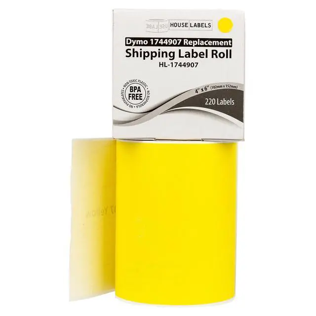 Alt view image 2 of 7 - HOUSELABELS Compatible DYMO 1744907 4XL YELLOW Shipping Labels (4" x 6"), strong permanent adhesive, compatible with DYMO LW 4XL, Rollo & Zebra Desktop Printers, 1 Roll /220 Labels