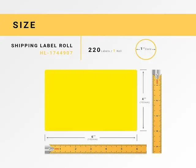 Alt view image 3 of 7 - HOUSELABELS Compatible DYMO 1744907 4XL YELLOW Shipping Labels (4" x 6"), strong permanent adhesive, compatible with DYMO LW 4XL, Rollo & Zebra Desktop Printers, 1 Roll /220 Labels