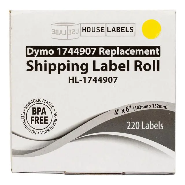 Alt view image 7 of 7 - HOUSELABELS Compatible DYMO 1744907 4XL YELLOW Shipping Labels (4" x 6"), strong permanent adhesive, compatible with DYMO LW 4XL, Rollo & Zebra Desktop Printers, 1 Roll /220 Labels