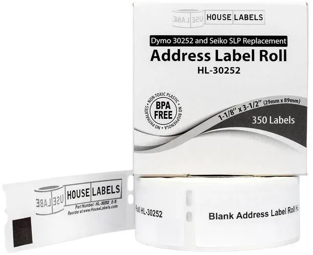 Alt view image 2 of 7 - HOUSELABELS Compatible DYMO 30252 Address Labels (1-1/8" x 3-1/2"), strong permanent adhesive, compatible with DYMO LW 450, 4XL, Rollo & Zebra Desktop Printers, 2 Rolls /700 Labels